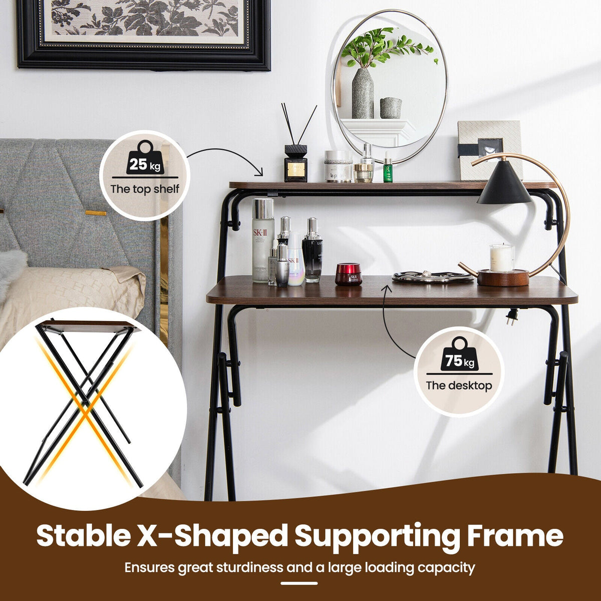 Foldable 2-Tier Computer Desk – No Assembly Required