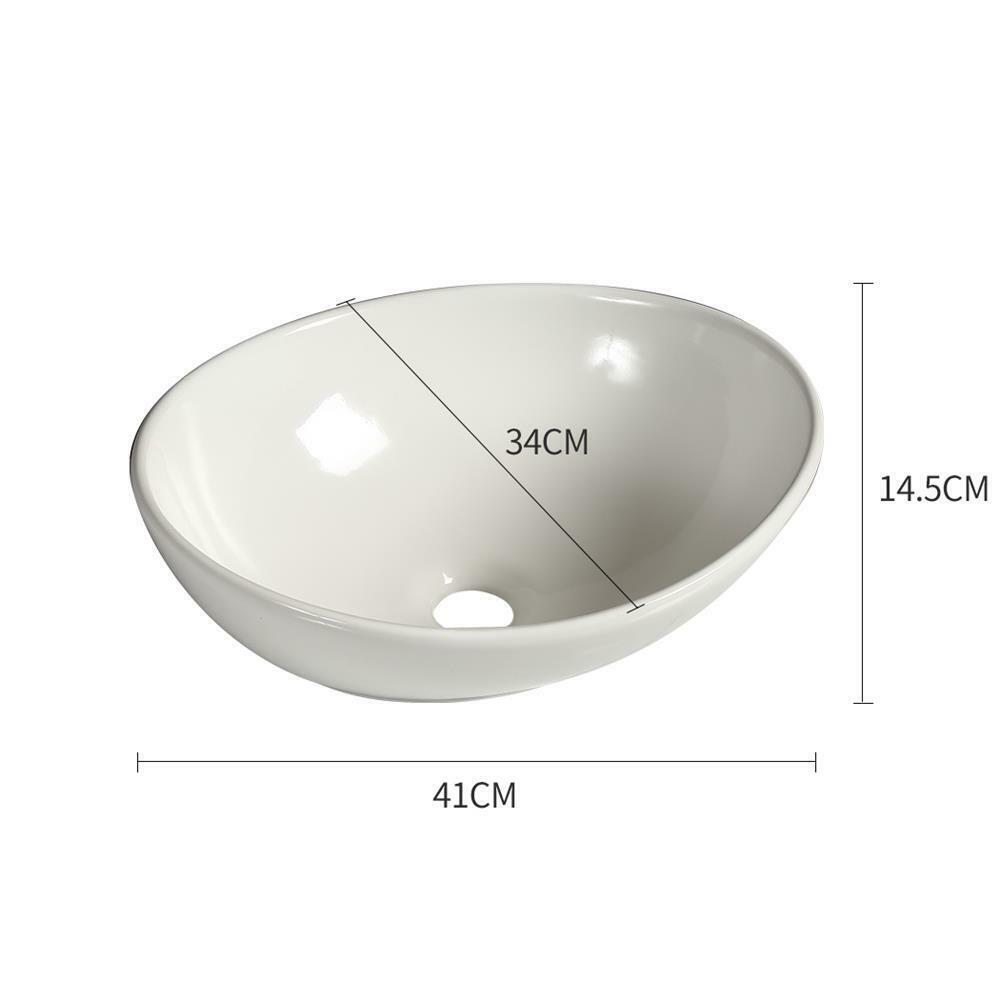 Oval High-Gloss Ceramic Countertop Basin – 41 × 34 cm