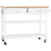 White Rolling Kitchen Island with 2 Drawers & Shelves