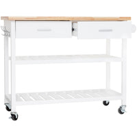 White Rolling Kitchen Island with 2 Drawers & Shelves