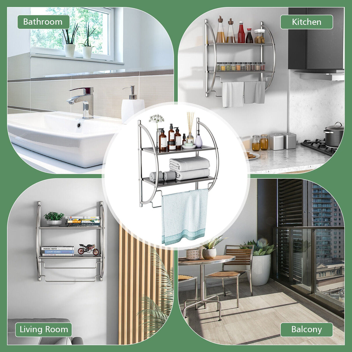 Wall-Mounted Two-Tier Towel Shelf with Twin Rails