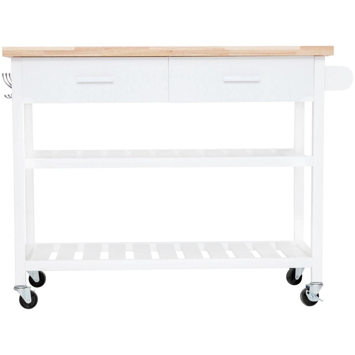 White Rolling Kitchen Island with 2 Drawers & Shelves