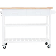 White Rolling Kitchen Island with 2 Drawers & Shelves
