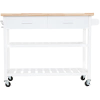 White Rolling Kitchen Island with 2 Drawers & Shelves