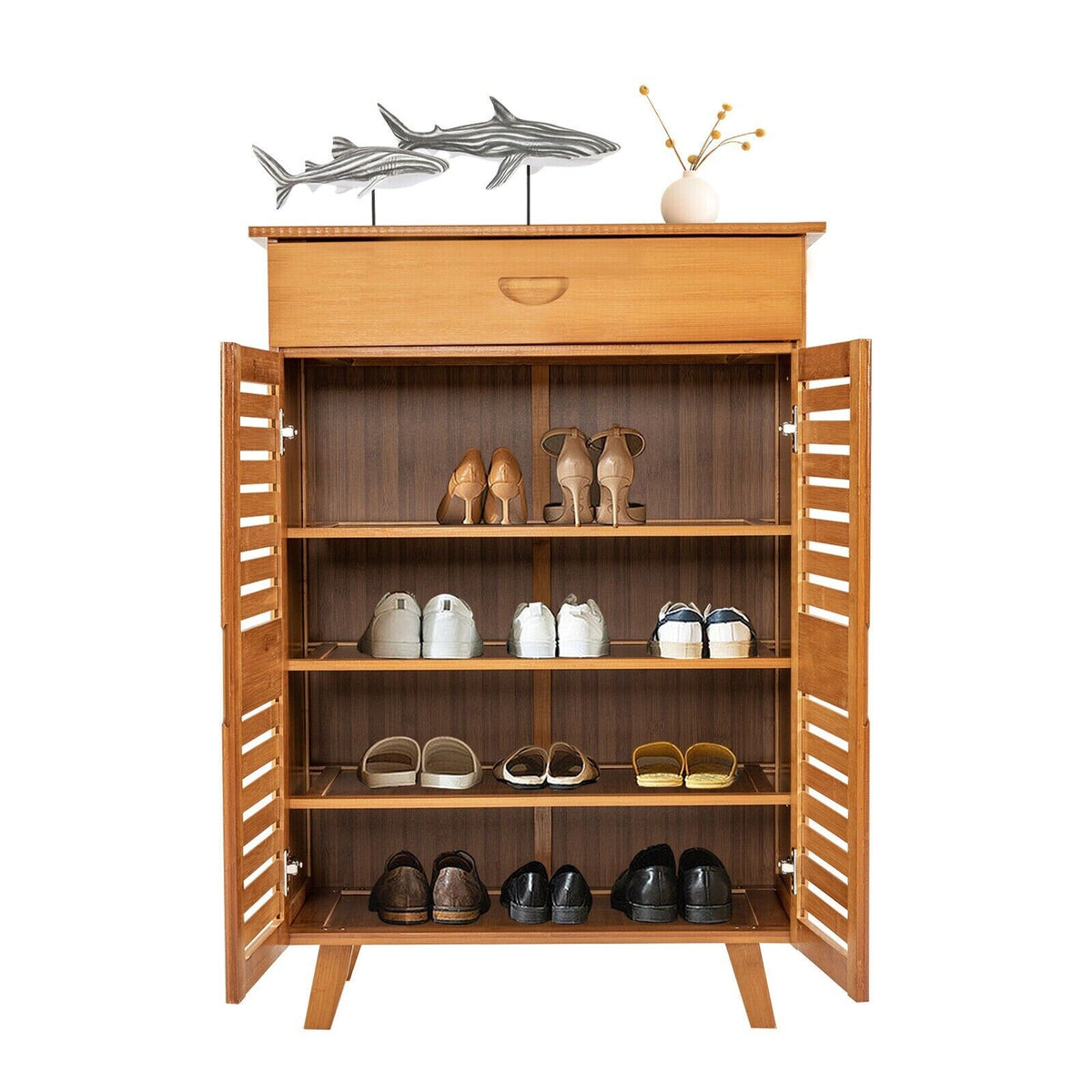 Wooden Bamboo Shoe Cabinet Shoe Rack Cupboard Pantry Shelf Organizer 5 T 63cm