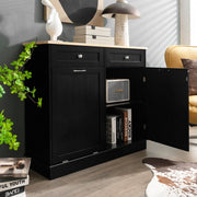 Tilt-Out Kitchen Bin Cabinet with Drawers & Rubberwood Top