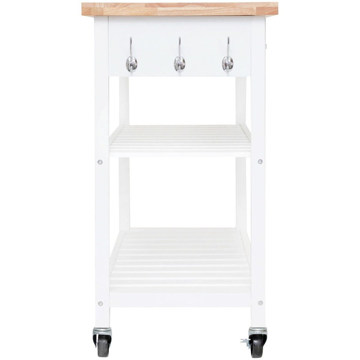 White Rolling Kitchen Island with 2 Drawers & Shelves