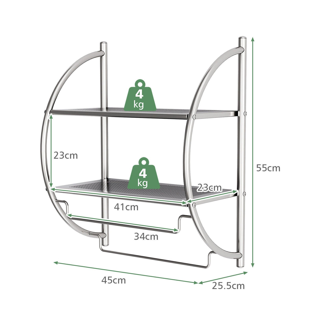 Wall-Mounted Two-Tier Towel Shelf with Twin Rails