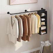 180cm Industrial Wall-Mounted Garment Rail with 3 Hooks