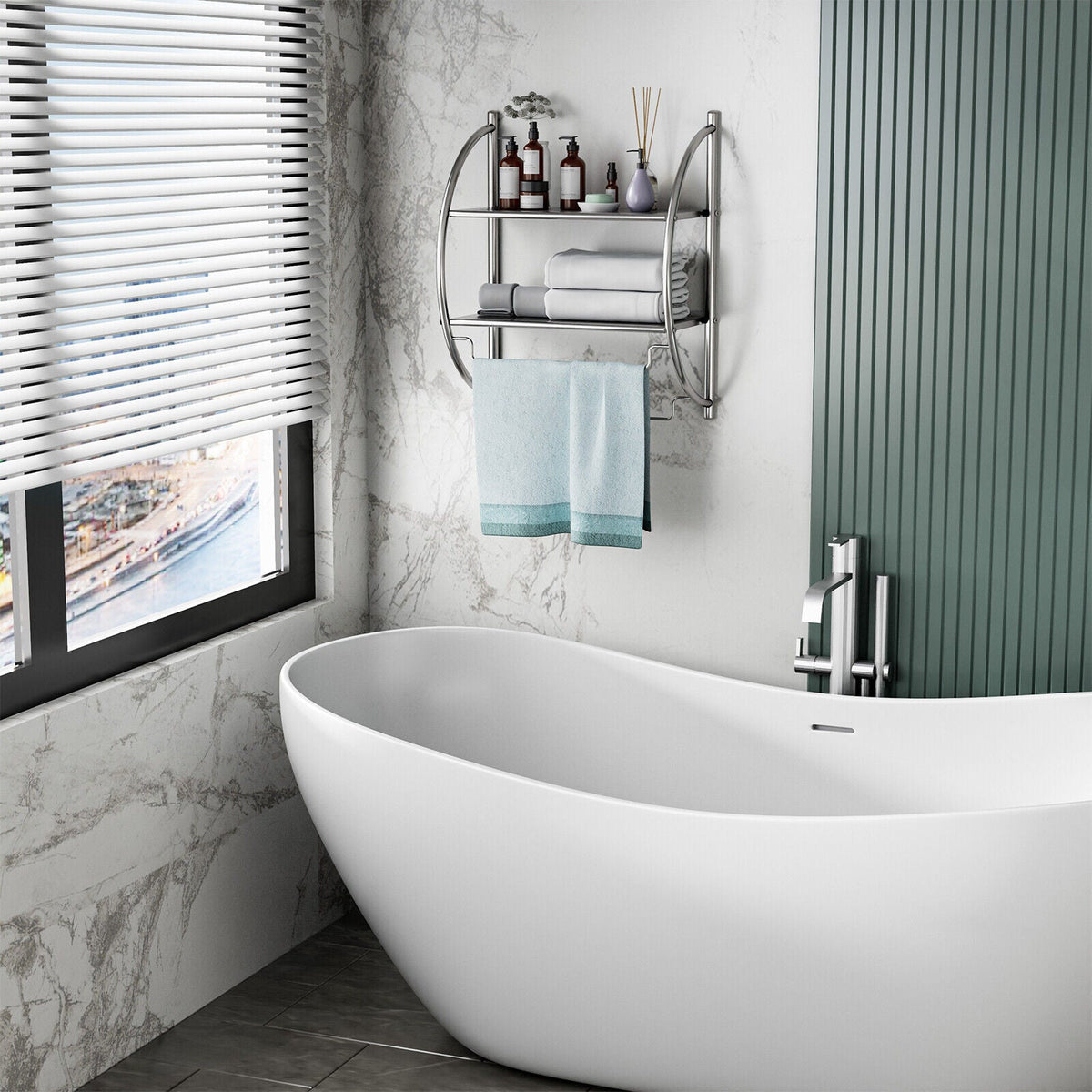 Wall-Mounted Two-Tier Towel Shelf with Twin Rails