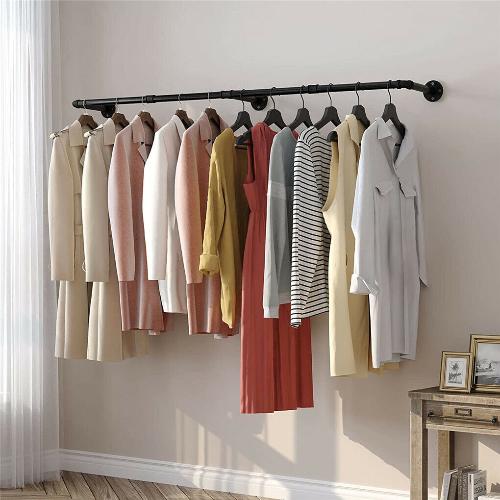 180cm Industrial Wall-Mounted Garment Rail with 3 Hooks