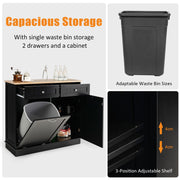 Tilt-Out Kitchen Bin Cabinet with Drawers & Rubberwood Top
