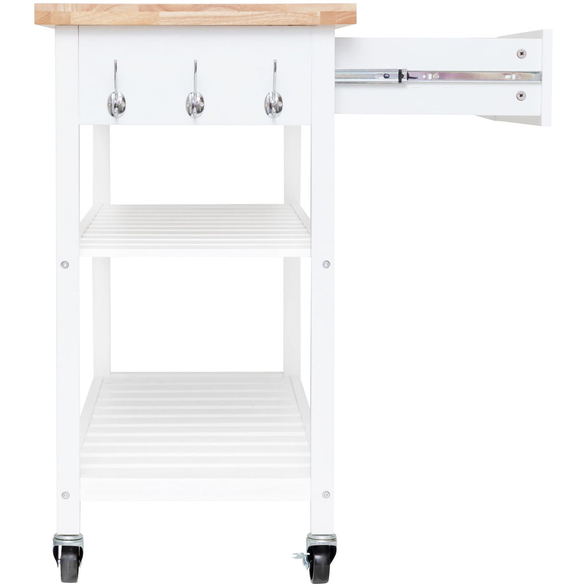 White Rolling Kitchen Island with 2 Drawers & Shelves