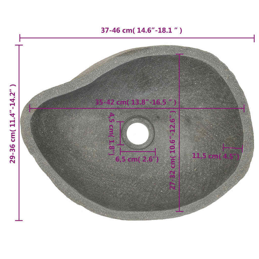 Natural River-Stone Oval Countertop Basin – 37–46 cm