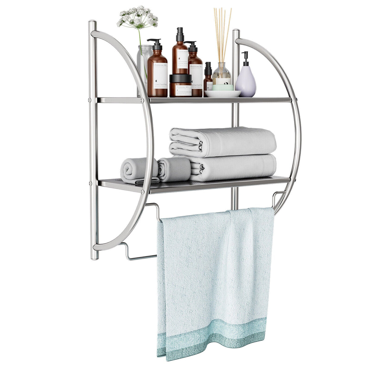 Wall-Mounted Two-Tier Towel Shelf with Twin Rails