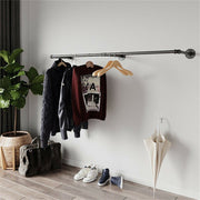 180cm Industrial Wall-Mounted Garment Rail with 3 Hooks