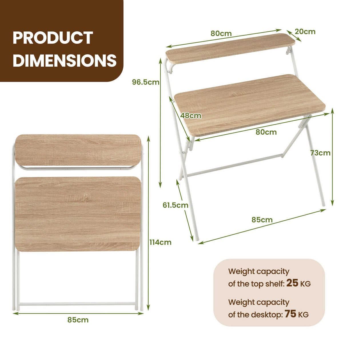 Foldable 2-Tier Computer Desk – No Assembly Required