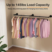 180cm Industrial Wall-Mounted Garment Rail with 3 Hooks