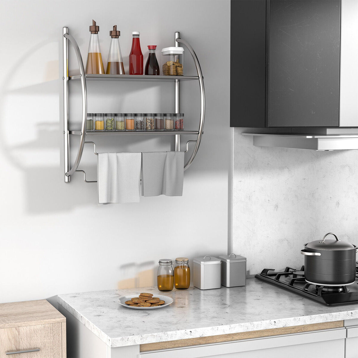 Wall-Mounted Two-Tier Towel Shelf with Twin Rails