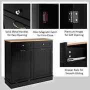 Tilt-Out Kitchen Bin Cabinet with Drawers & Rubberwood Top