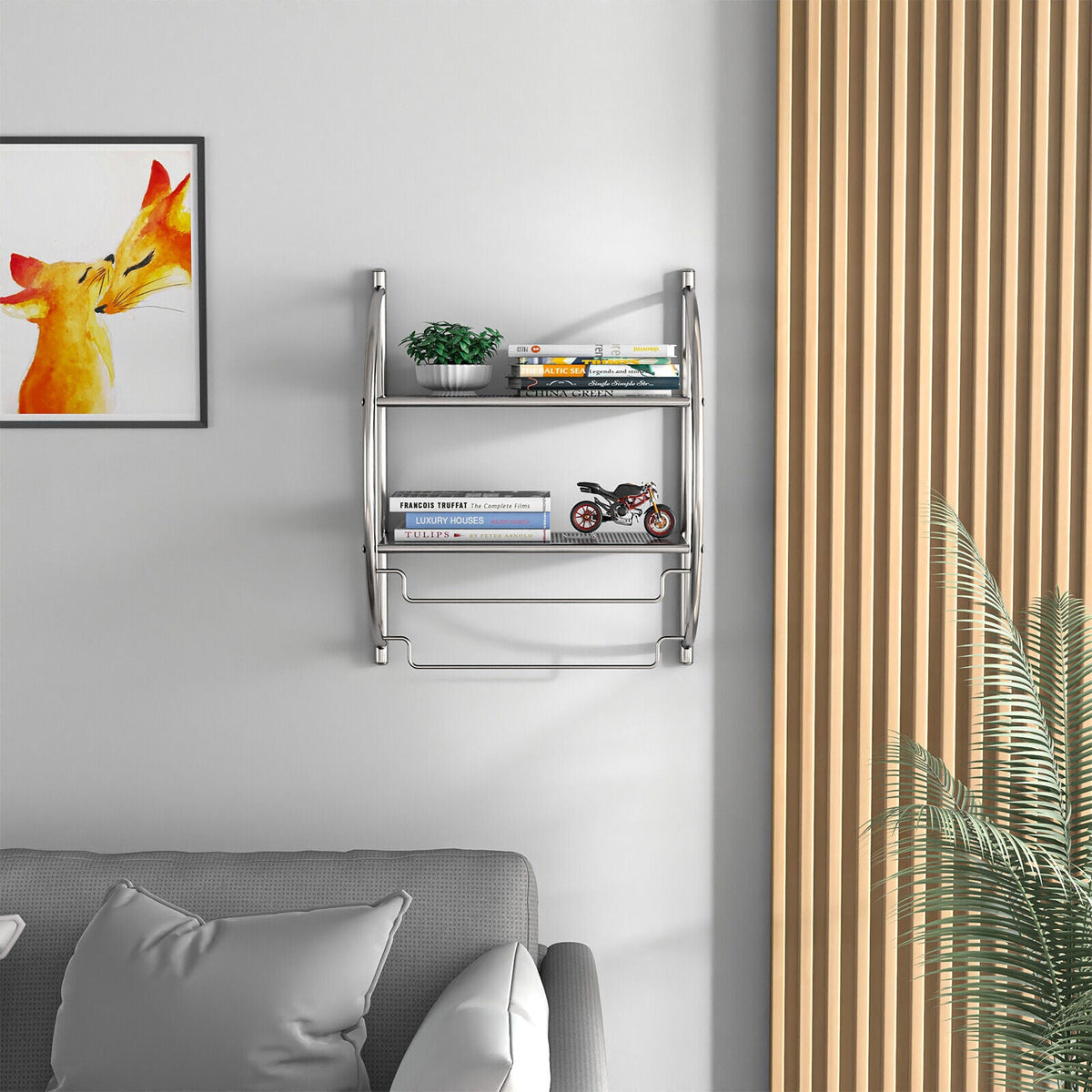 Wall-Mounted Two-Tier Towel Shelf with Twin Rails