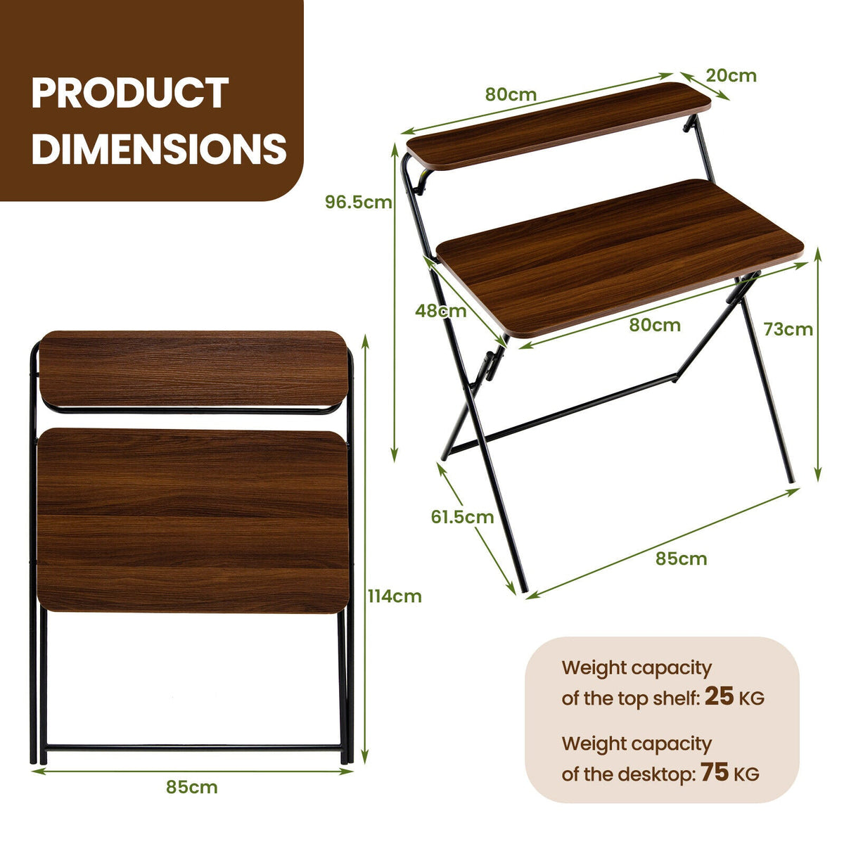 Foldable 2-Tier Computer Desk – No Assembly Required