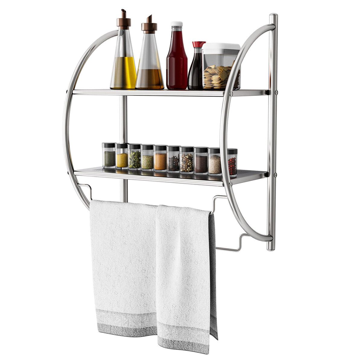 Wall-Mounted Two-Tier Towel Shelf with Twin Rails