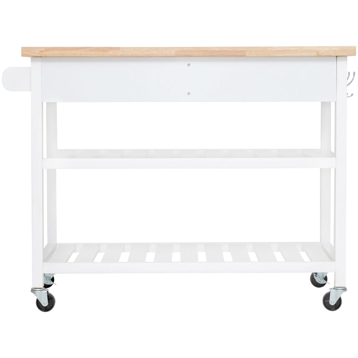 White Rolling Kitchen Island with 2 Drawers & Shelves