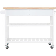 White Rolling Kitchen Island with 2 Drawers & Shelves