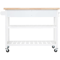 White Rolling Kitchen Island with 2 Drawers & Shelves