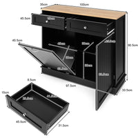 Tilt-Out Kitchen Bin Cabinet with Drawers & Rubberwood Top