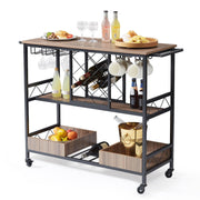3-Tier Rolling Bar Cart with Wine & Glass Storage
