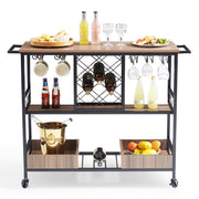 3-Tier Rolling Bar Cart with Wine & Glass Storage