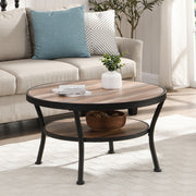 Rustic Round Coffee Table with Open Shelf