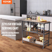 3-Tier Rolling Bar Cart with Wine & Glass Storage