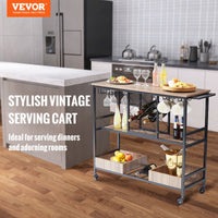 3-Tier Rolling Bar Cart with Wine & Glass Storage