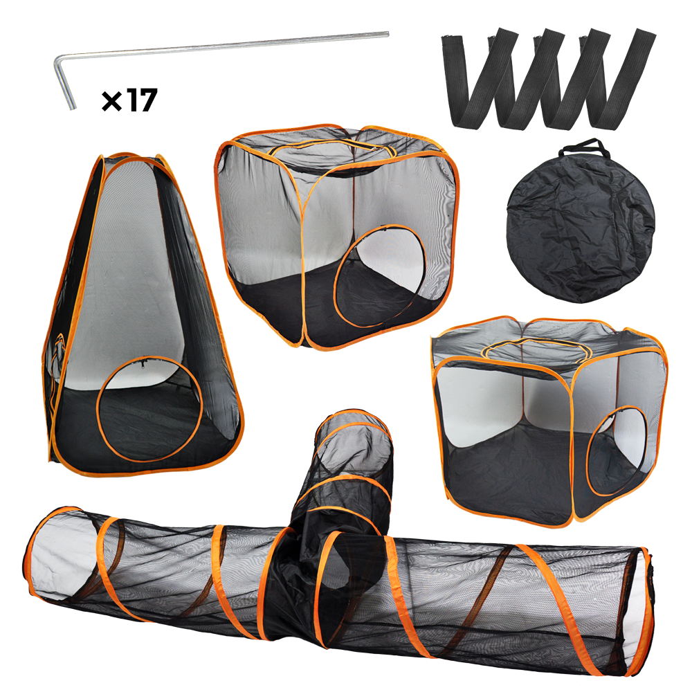 Foldable Pet Playpen with Tent, Tunnel & Cube