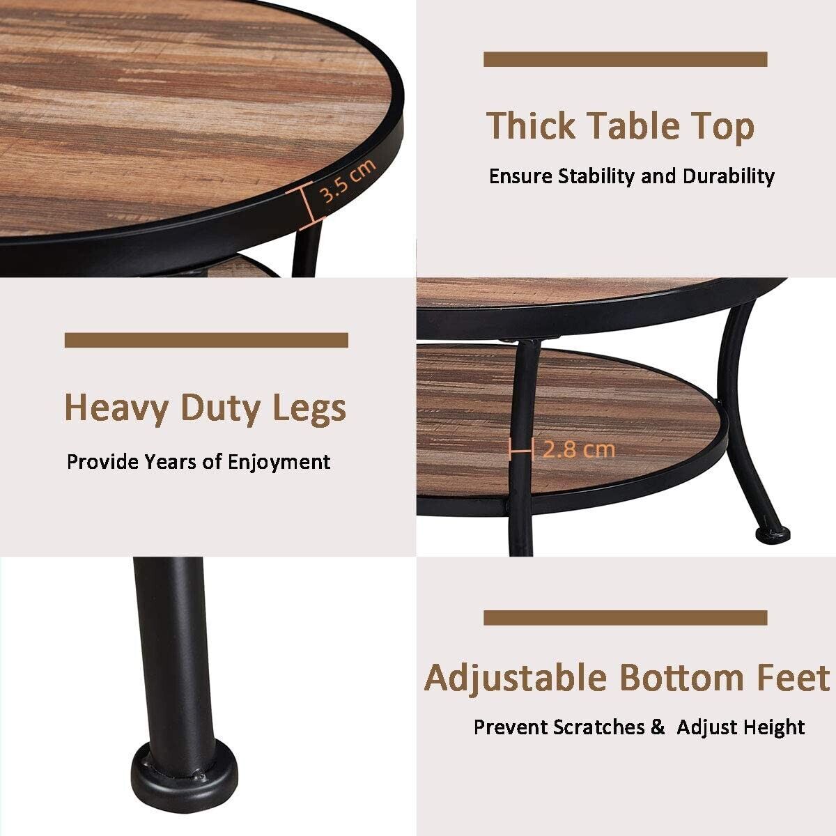 Rustic Round Coffee Table with Open Shelf