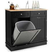 Tilt-Out Kitchen Bin Cabinet with Drawers & Rubberwood Top