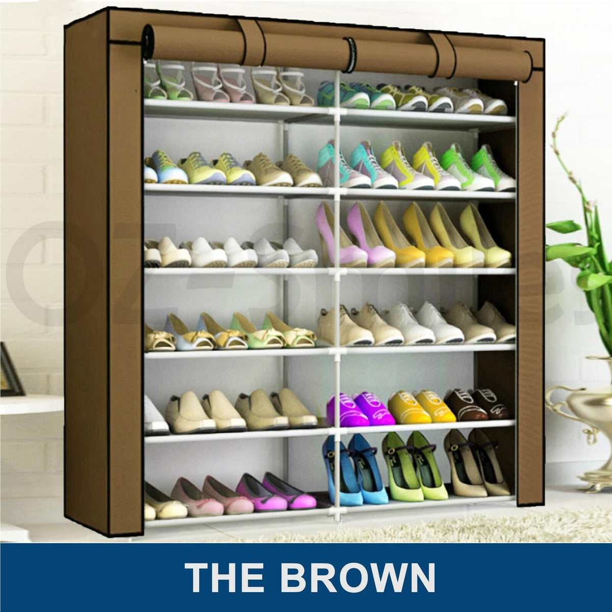 Covered 36-Pair Portable Shoe Rack with Two Zip Doors – 3 Colours