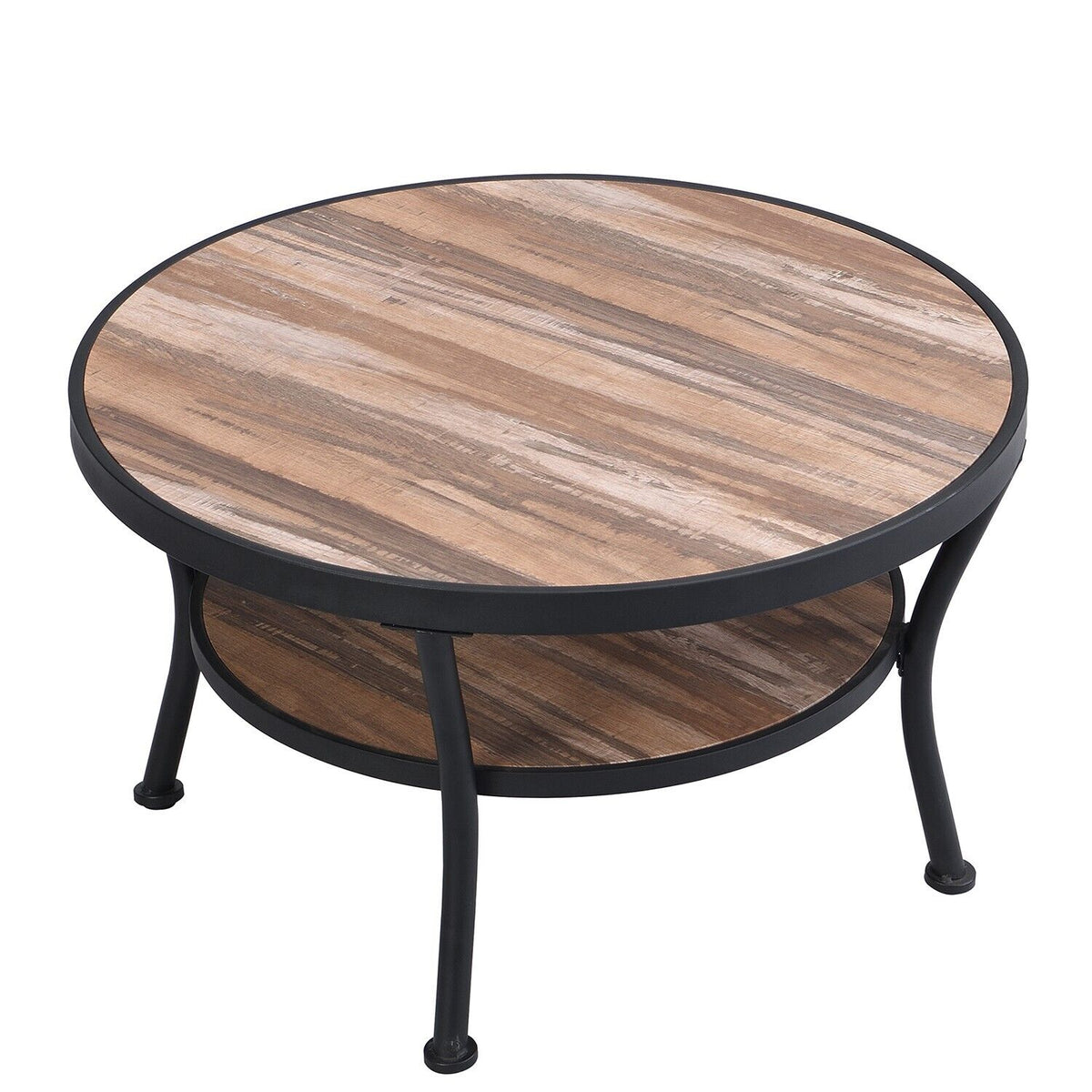 Rustic Round Coffee Table with Open Shelf