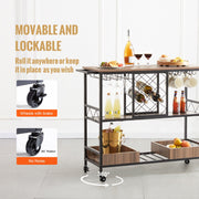 3-Tier Rolling Bar Cart with Wine & Glass Storage