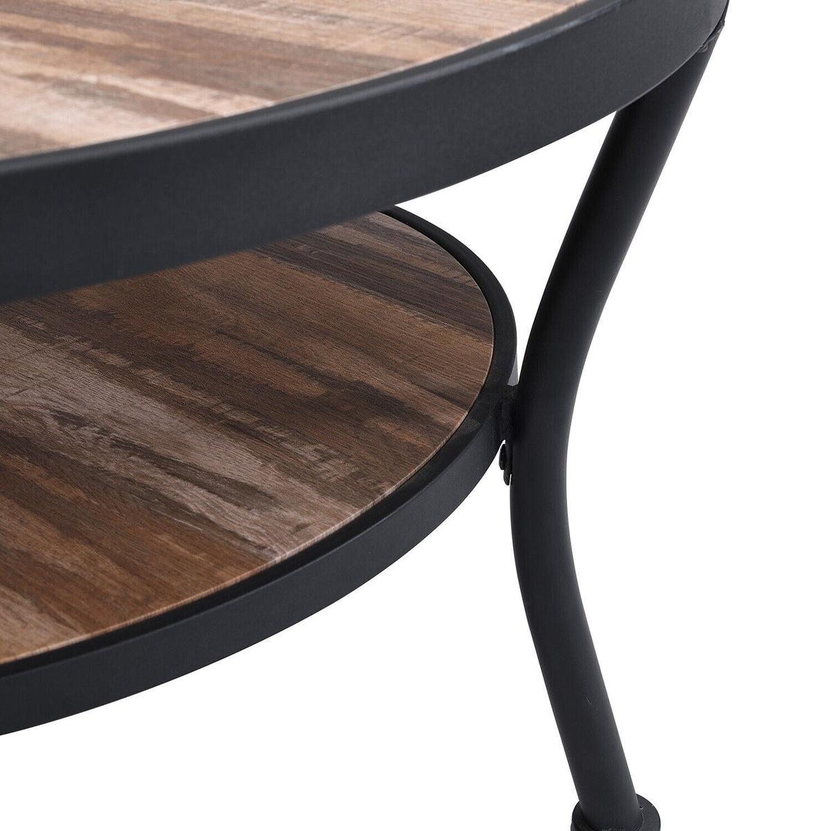 Rustic Round Coffee Table with Open Shelf