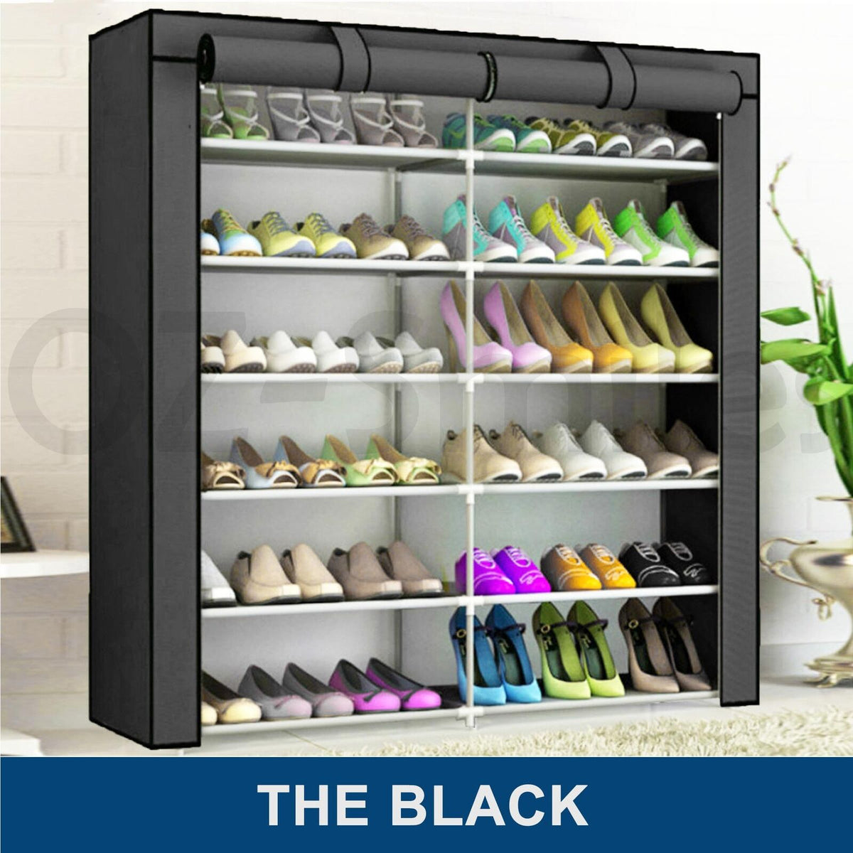 Covered 36-Pair Portable Shoe Rack with Two Zip Doors – 3 Colours