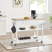 White Rolling Kitchen Island with 2 Drawers & Shelves