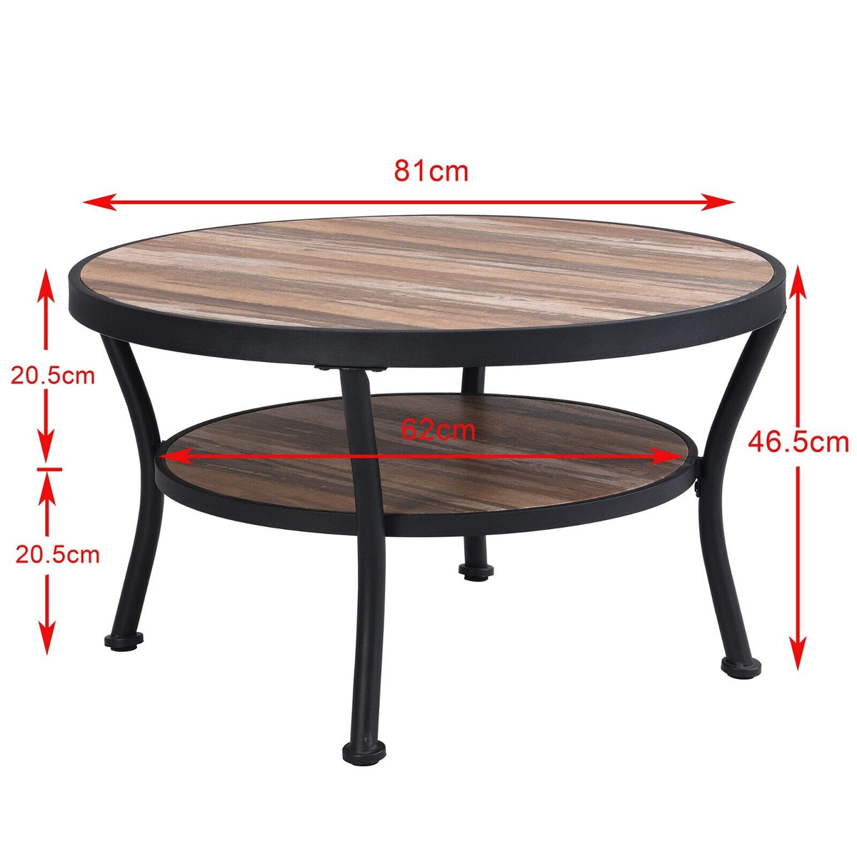 Rustic Round Coffee Table with Open Shelf