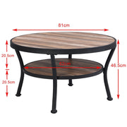 Rustic Round Coffee Table with Open Shelf