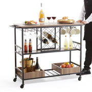 3-Tier Rolling Bar Cart with Wine & Glass Storage
