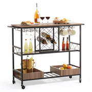 3-Tier Rolling Bar Cart with Wine & Glass Storage