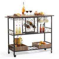 3-Tier Rolling Bar Cart with Wine & Glass Storage